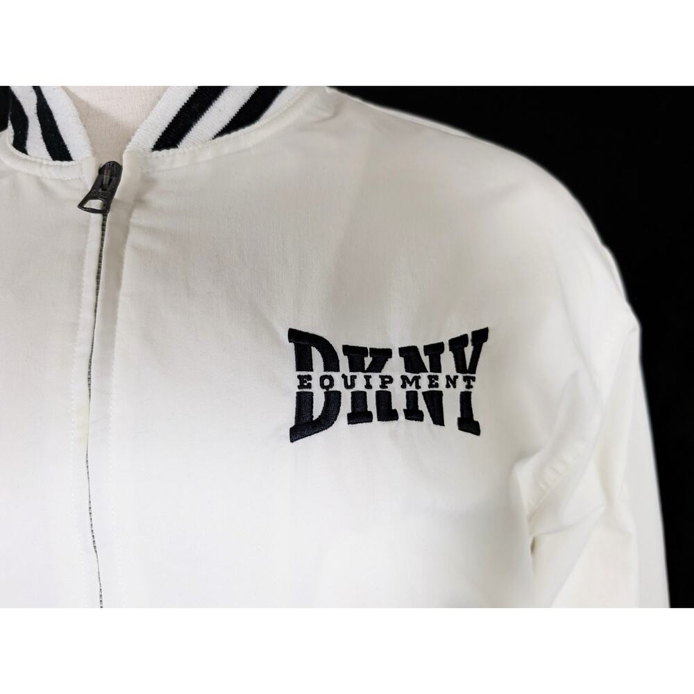 Vintage 90s DKNY Varsity Jacket White Donna Karan Logo Spellout Women's Size L - Picture 3 of 9